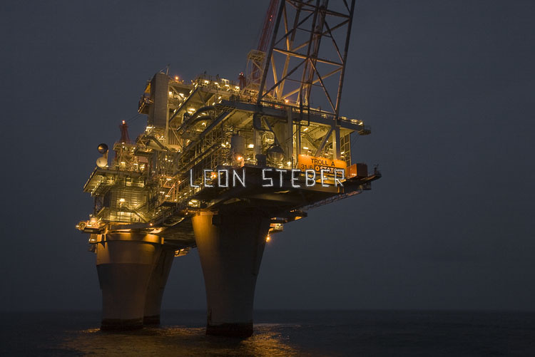Troll A oil rig platform at night up close